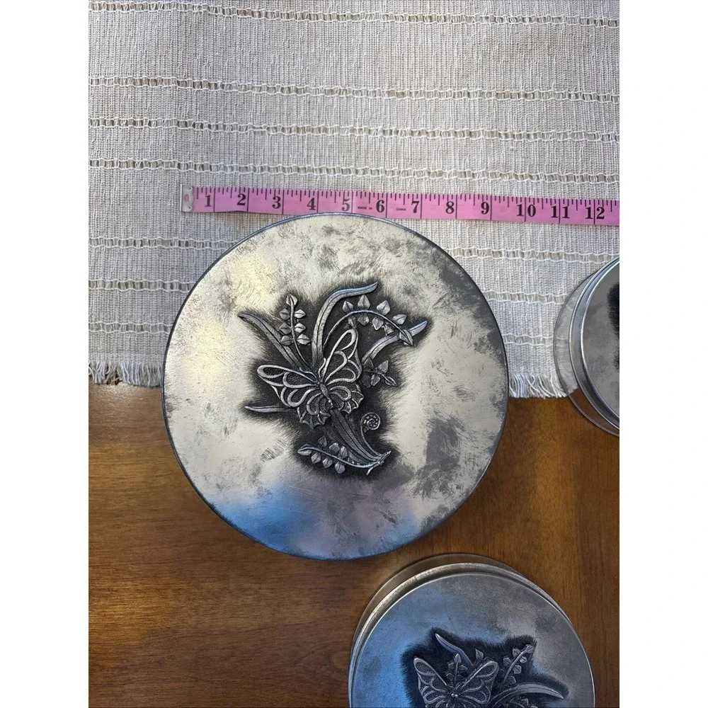VTG Metzke‎ Nesting Butterfly Pewter Tins Set Of 3 Nature